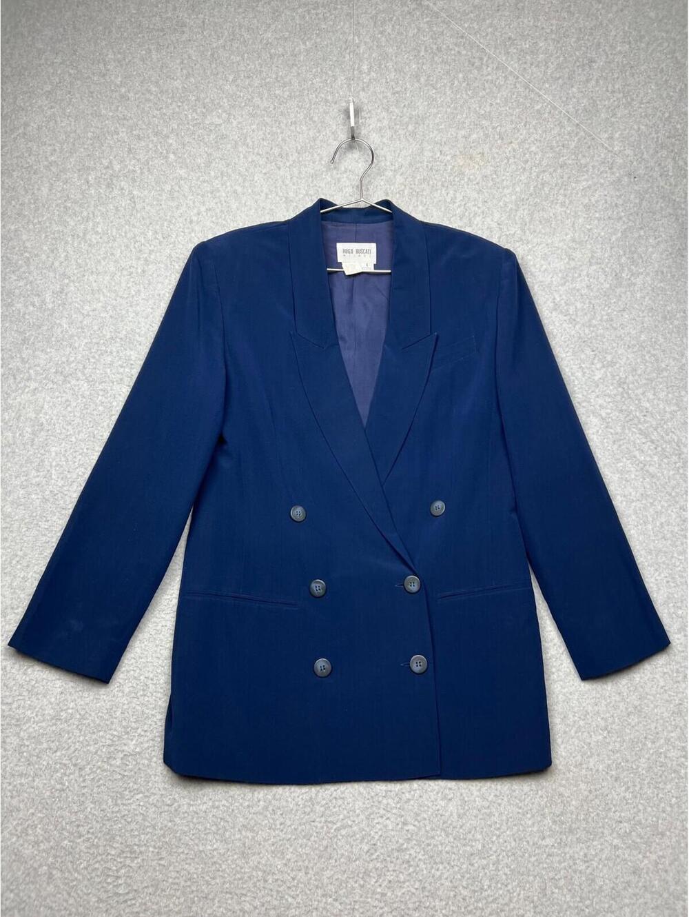 Hugo Buscati Milano Womens Petite 8 Silk Double Breasted Blazer Jacket Navy Vtg